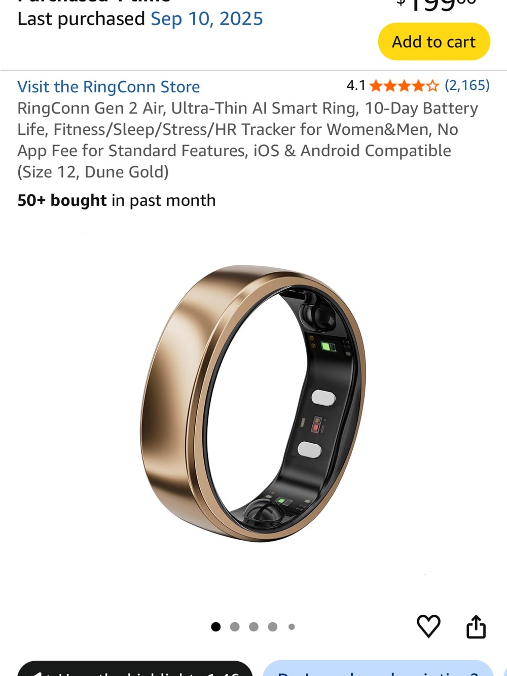 RingConn Gen 2 Air Smart Ring — Dune Gold